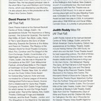 Colour printed programme page from productrion of Embers and All That Fall, written by Samuel Beckett, by Pan Pan Theatre Company at the Edinburgh International Festival.
