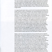 Colour printed programme for Oedipus Loves You by Pan Pan Theatre Company at Wexner Center for the Arts, Ohio State University