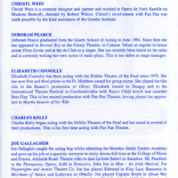 Printed programme page of Madame Flic Flac in the Red Room by Pan Pan Theatre Company produced at the Project Arts Centre