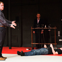 Colour photograph from rehearsal of The Rehearsal - Playing the Dane by Pan Pan Theatre Company