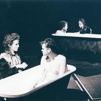 Black-and-white photograph of Carmel Flanaghan and Senan Dunne in Pan Pan Theatre Company's The Crystal Spider