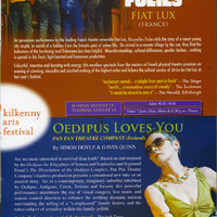 Colour printed Watergate Theatre flyer for Pan Pan Theatre Company's Oedipus Loves You at Kilkenny Arts Festival