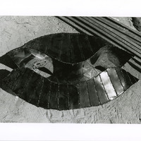 Black-and-white photograph of a small-scale model of the venue for Pan Pan Theatre Company's CITY, designed by Andrew Clancey