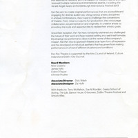 Colour printed programme for The Good House of Happiness by Pan Pan Theatre Company produced at the Dublin Theatre Festival