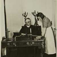Black and white photograph of a scene from 'Shadow and Substance' by Paul Vincent Carroll.